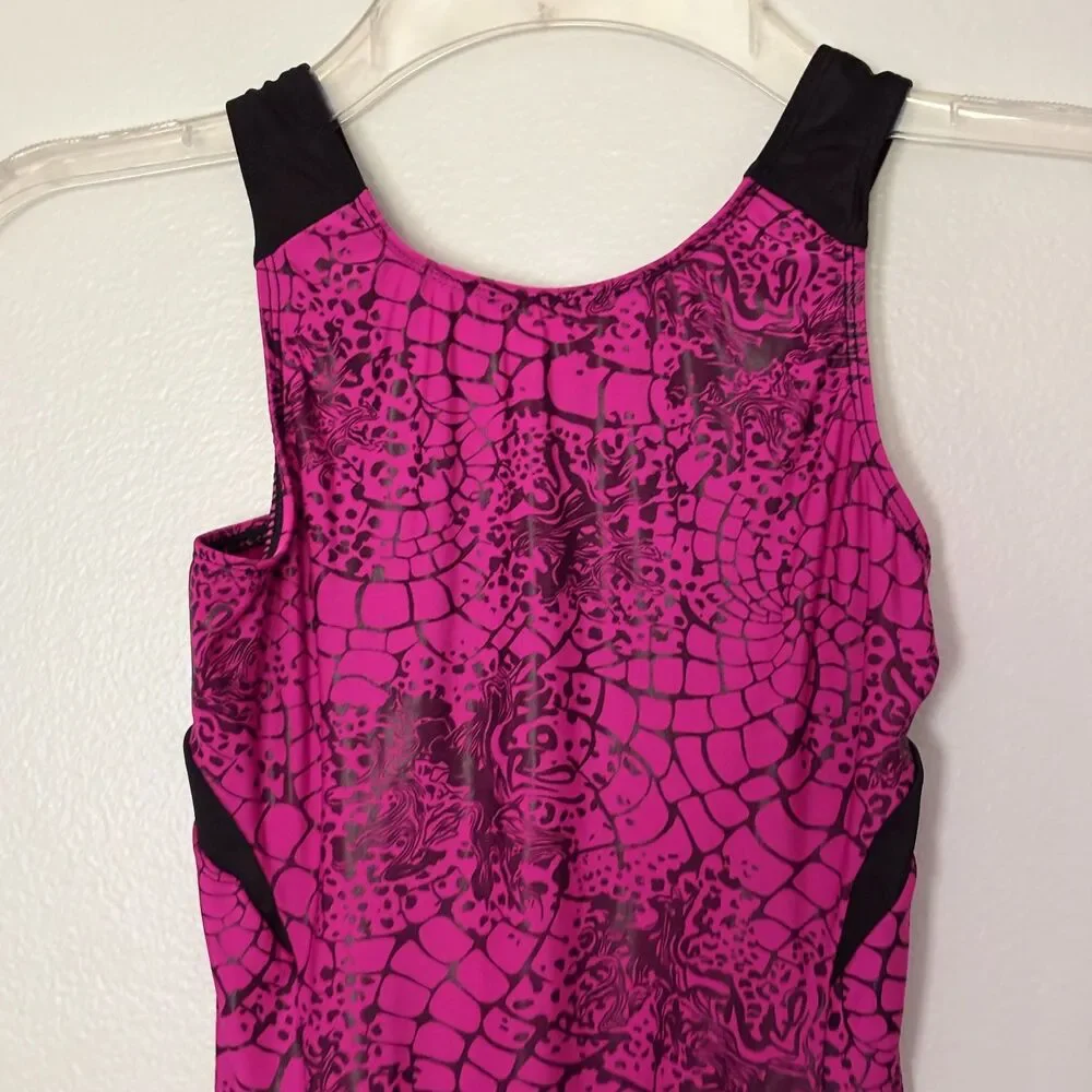 GK Elite Gymnastics Leotard Child Large CL Pink Black Foil Print Athletic  #16